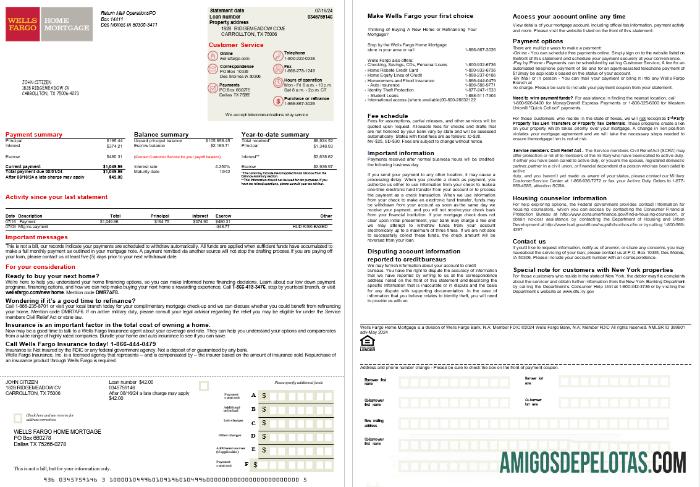 Extrato de hipoteca do Texas Wells Fargo Bank dos EUA, 2 páginas Scr modelo